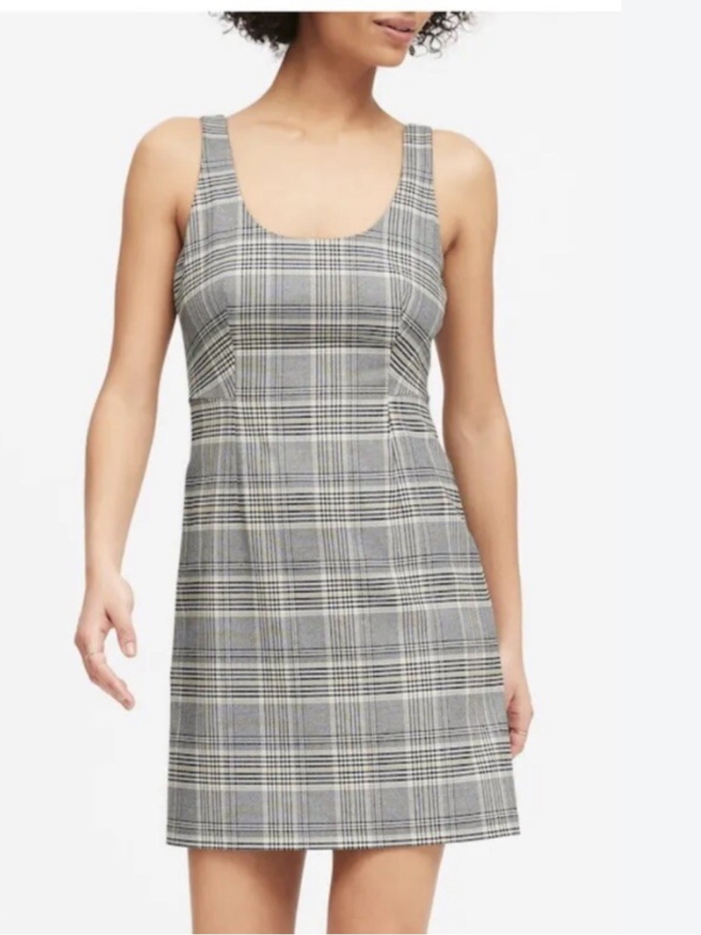 Banana Republic Gray Plaid Scoop Neck Dress